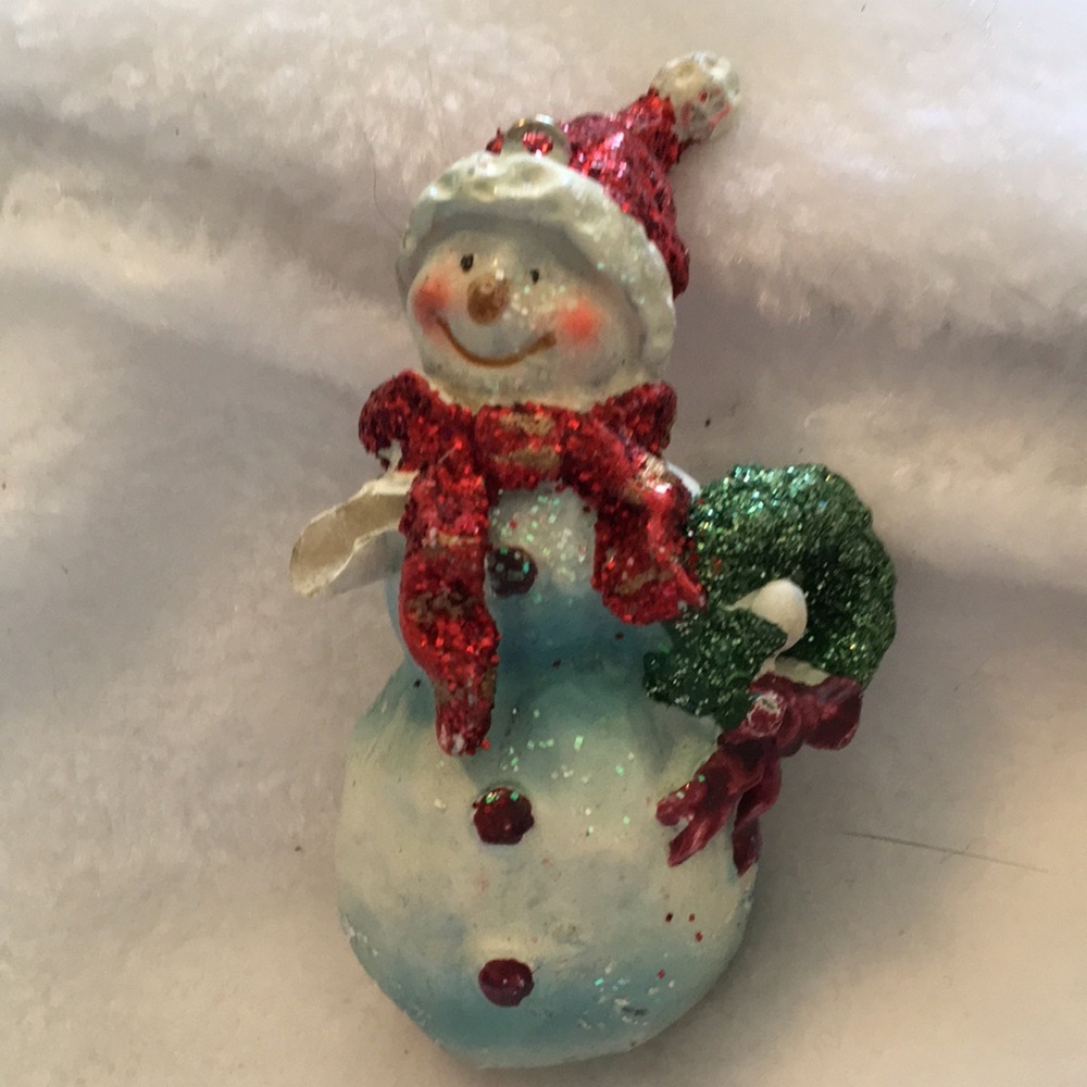 Festive Snowman Ornament with Red and Green Accents
